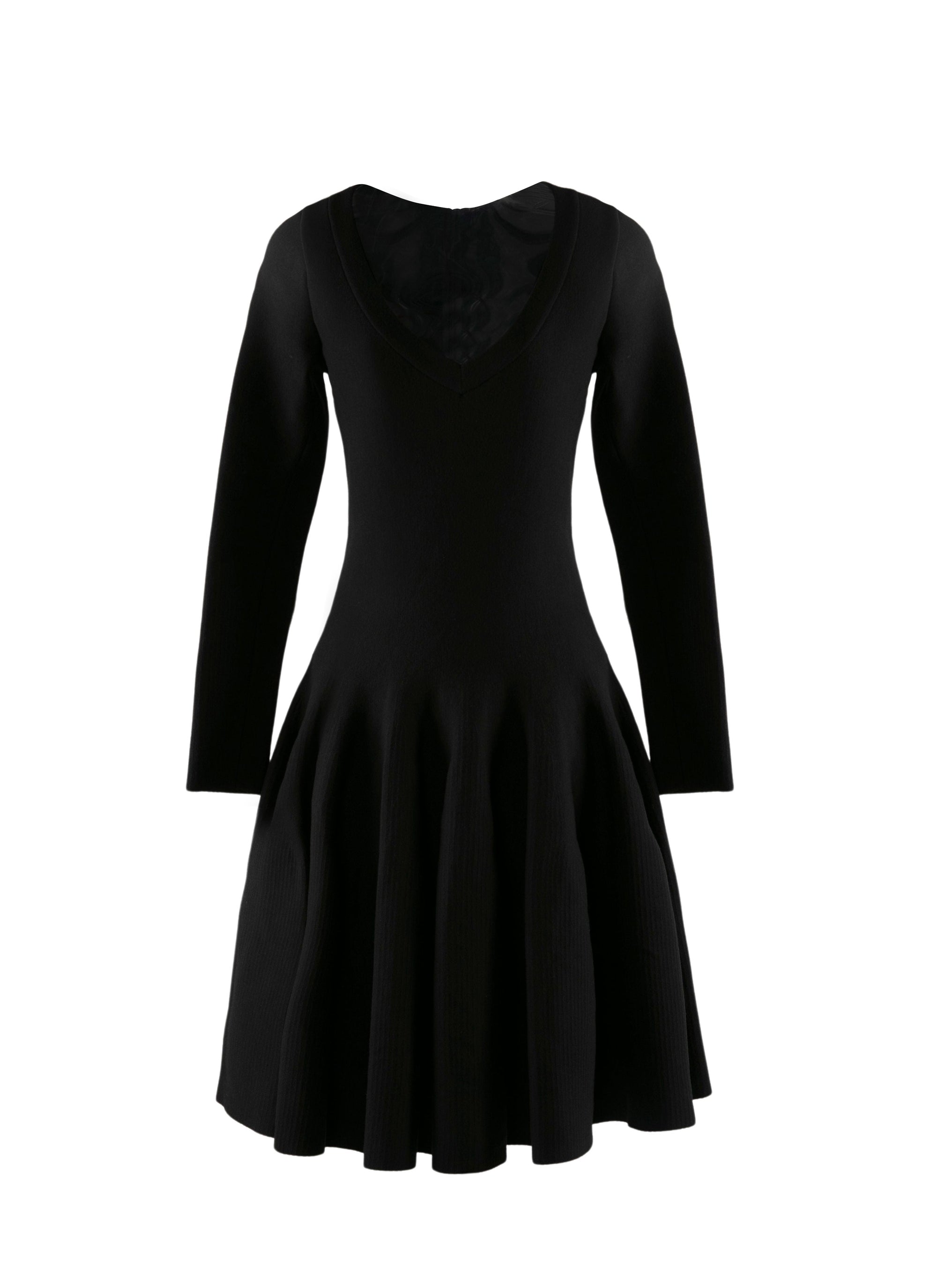 Robe patineuse à manches longues en laine - Noir
