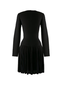 Long sleeve flowing dress in wool - Black & Navy