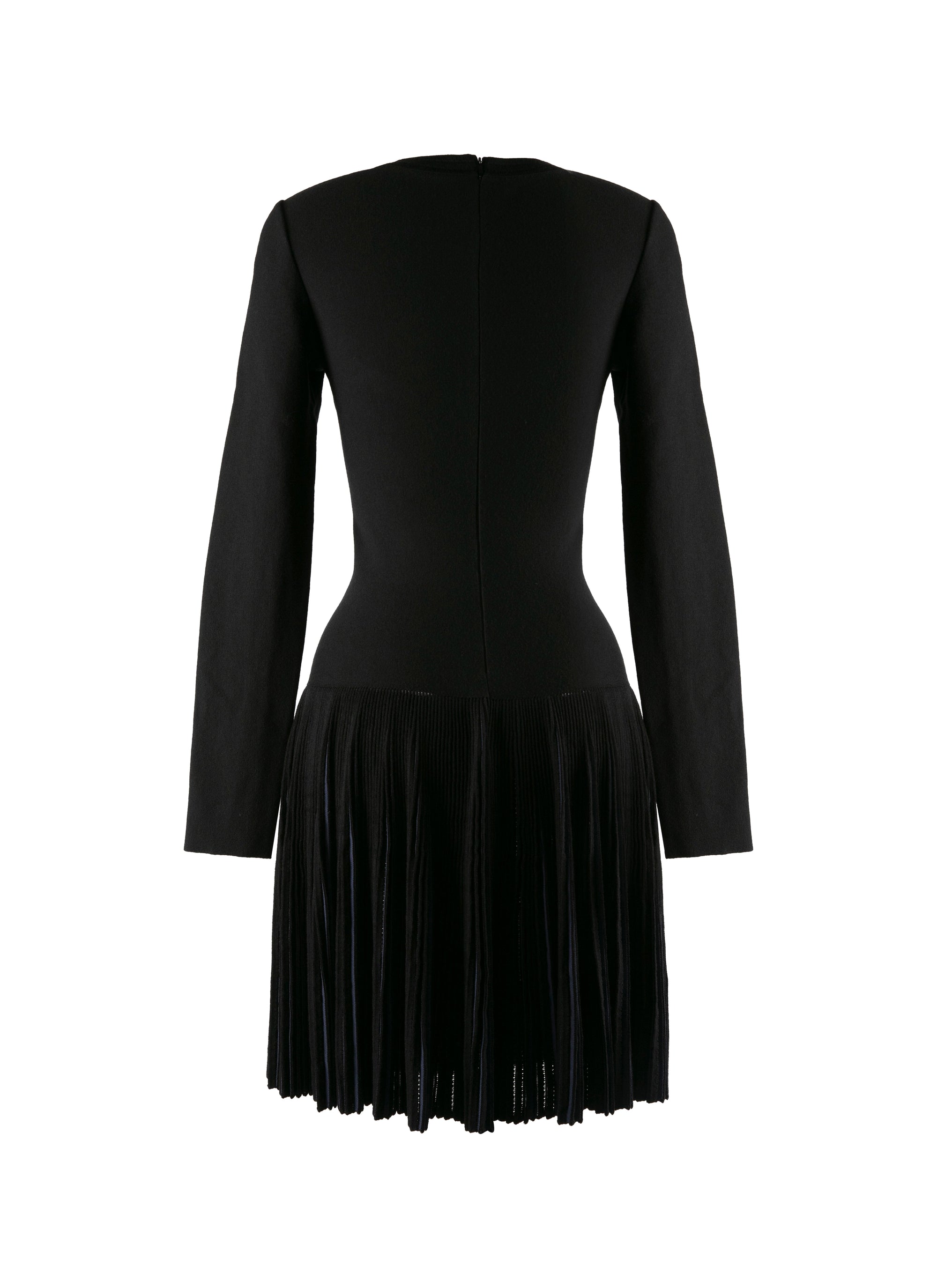 Long sleeve flowing dress in wool - Black & Navy