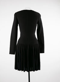 Robe fluide à manches longues en laine - Noir & Marine