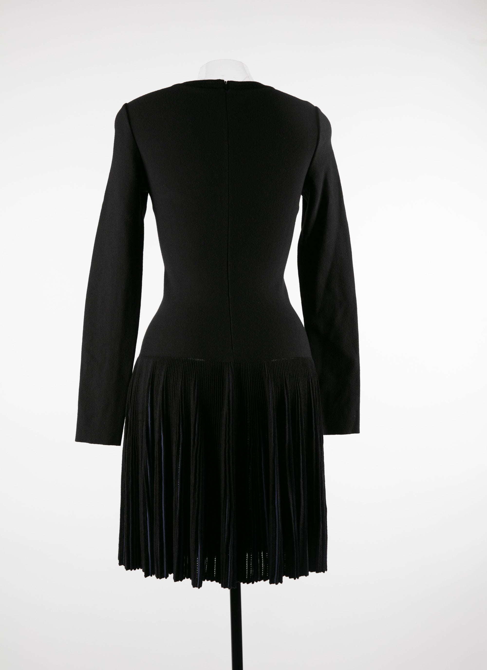 Robe fluide à manches longues en laine - Noir & Marine