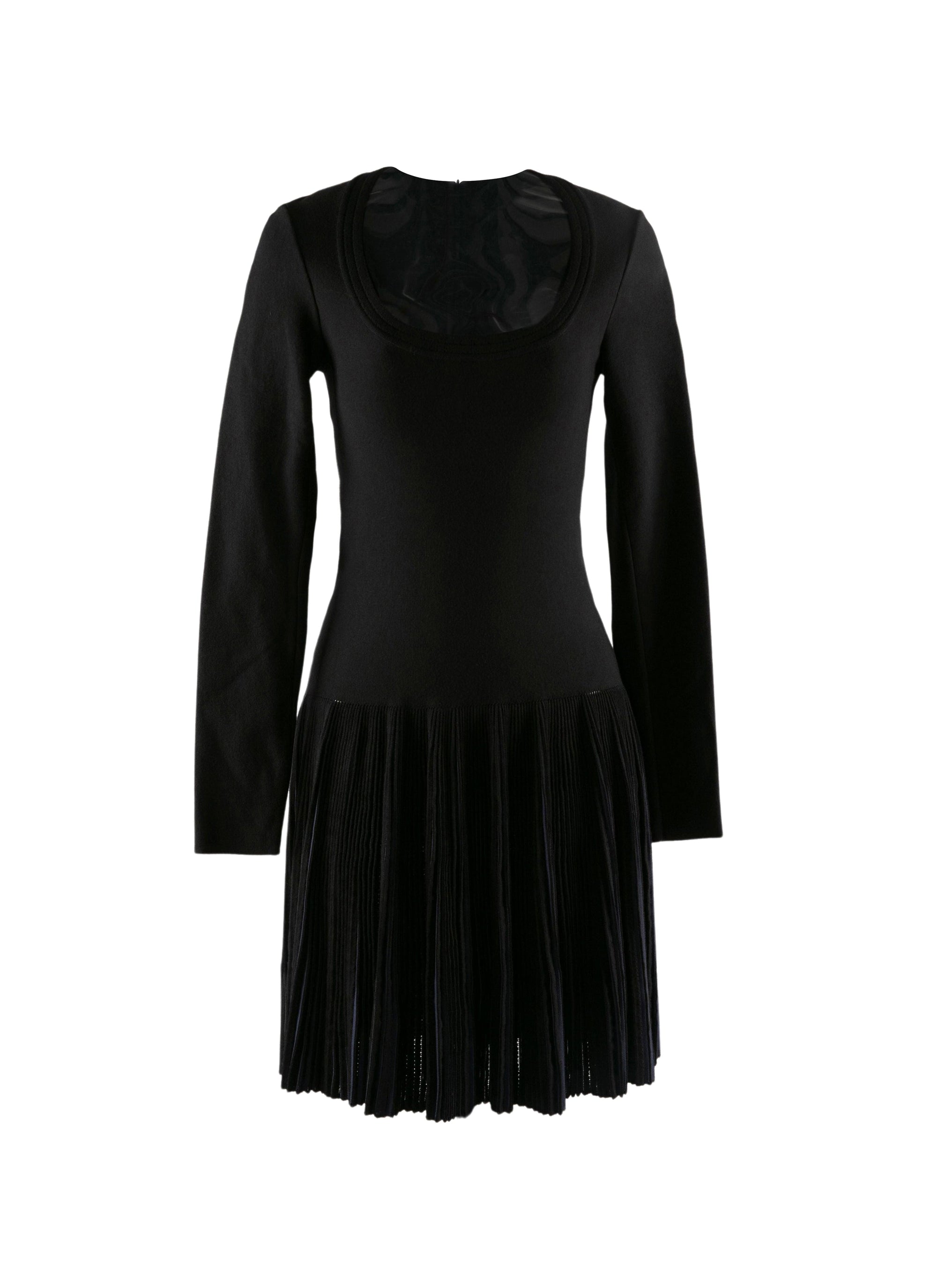 Long sleeve flowing dress in wool - Black & Navy