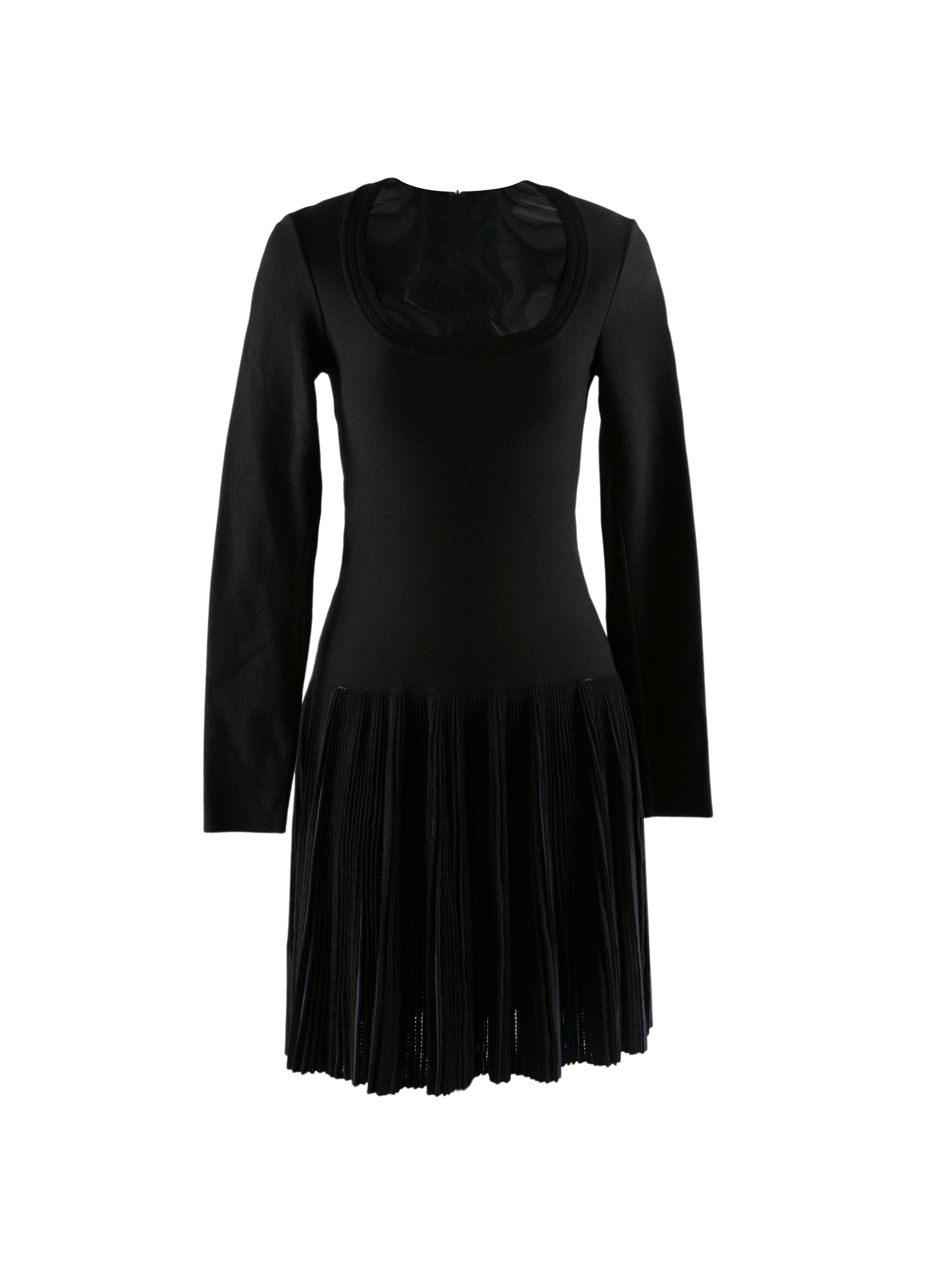 Robe fluide à manches longues en laine - Noir & Marine