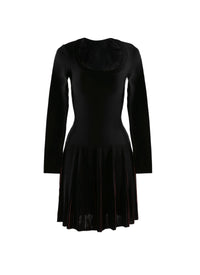 Long-sleeved flowing dress in wool - Black & Cherry