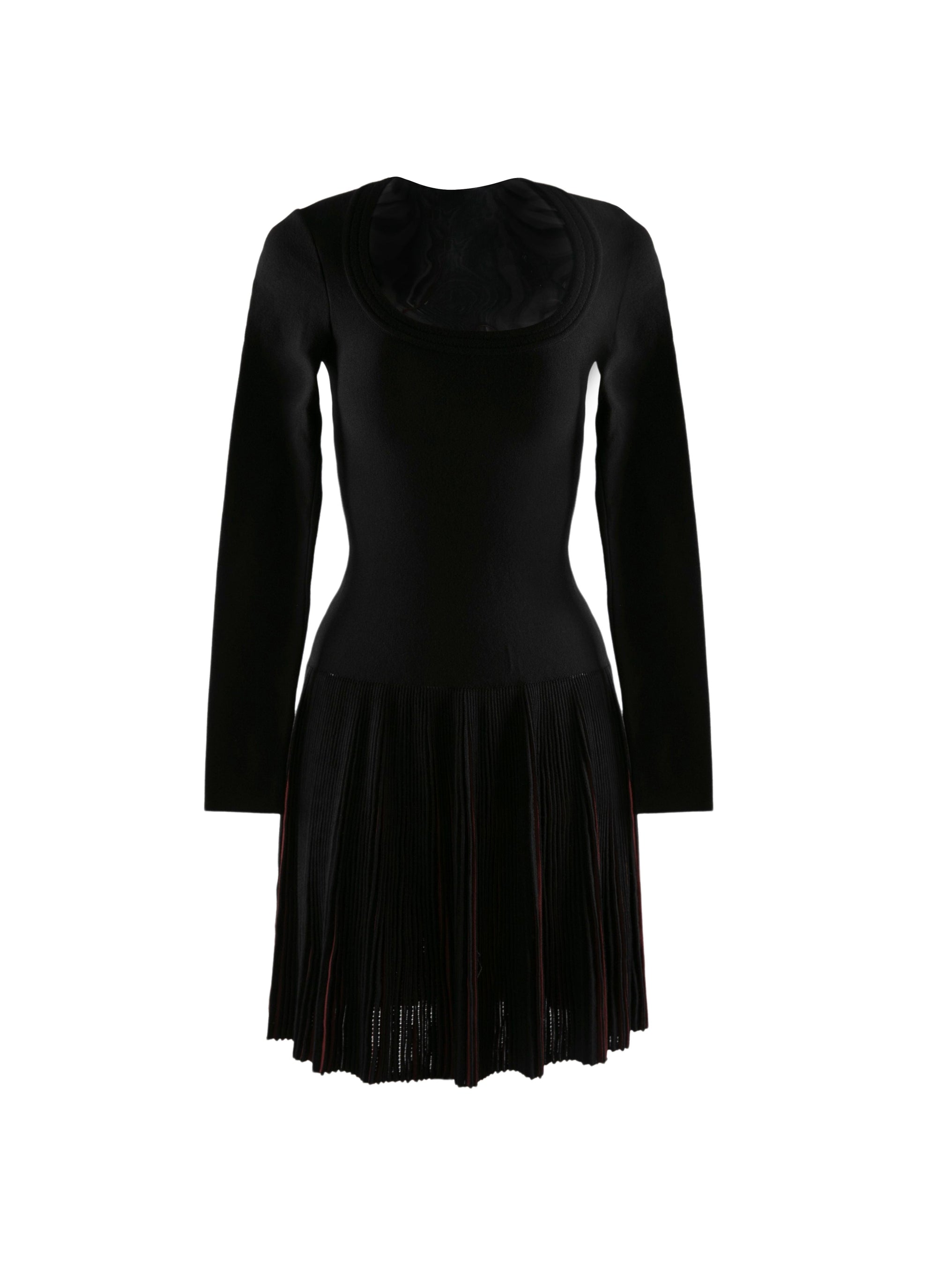 Long-sleeved flowing dress in wool - Black & Cherry