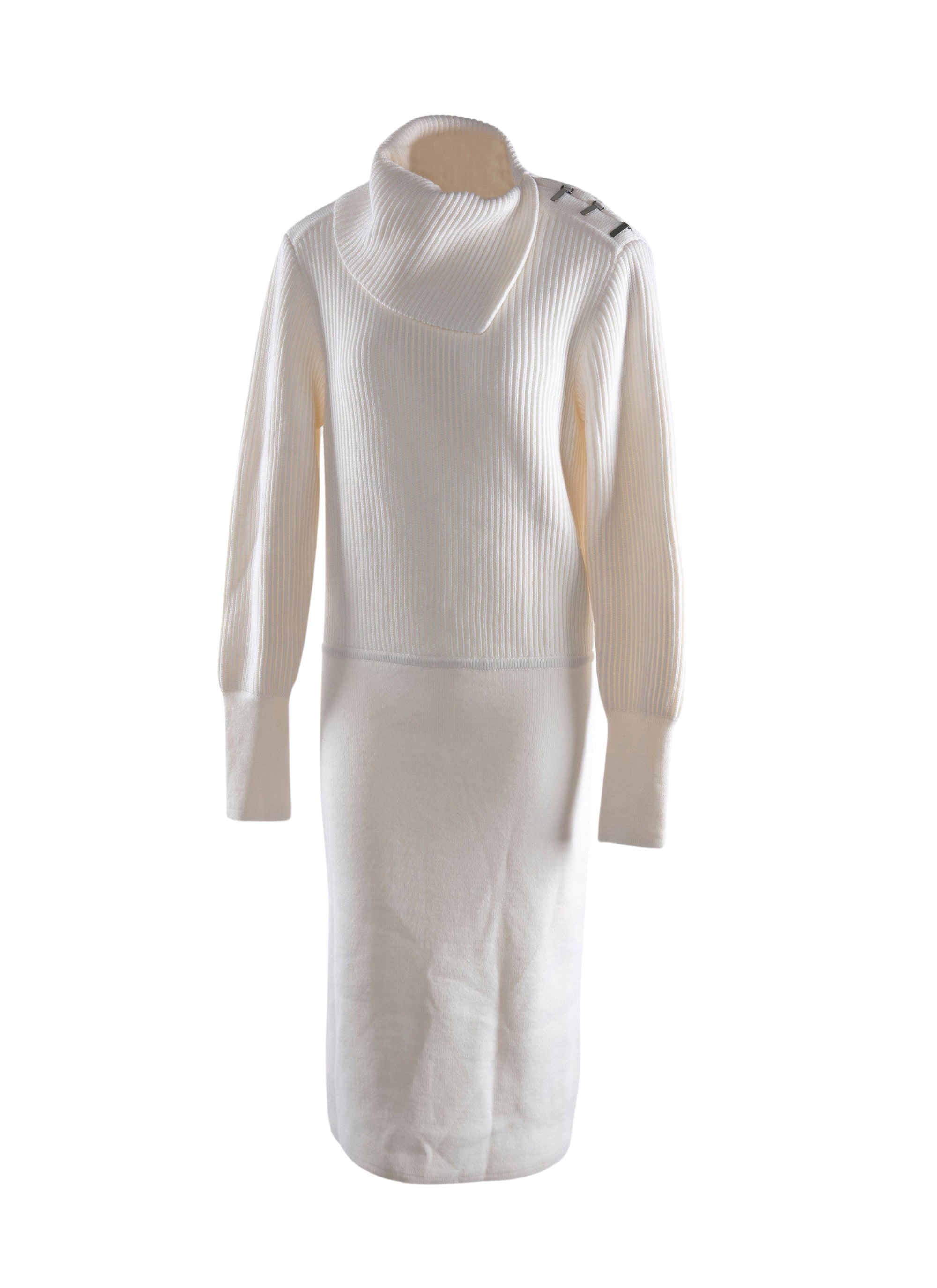 Long-sleeved wool turtleneck dress - White
