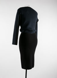 Robe tricot à manches longues en laine - Noir & Marine