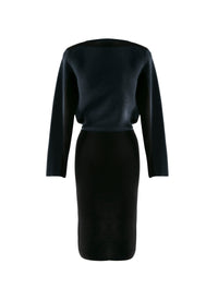 Robe tricot à manches longues en laine - Noir & Marine