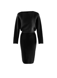 Robe à manches longues en laine - Noir ébène