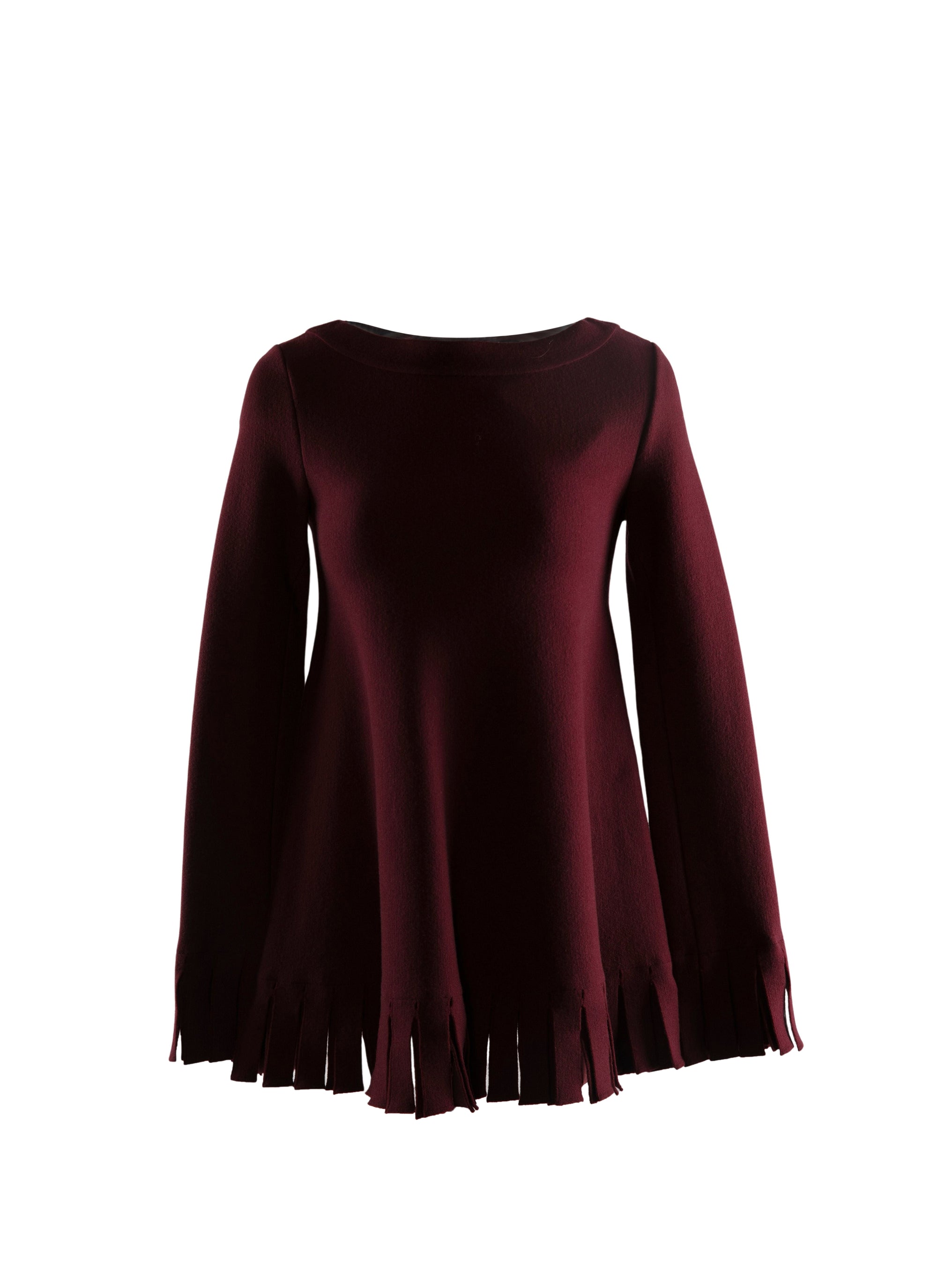 Pull à manches longues à franges en laine - Cerise