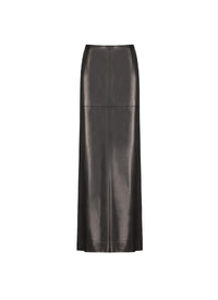 Jupe longue droite plongée en cuir - Noir