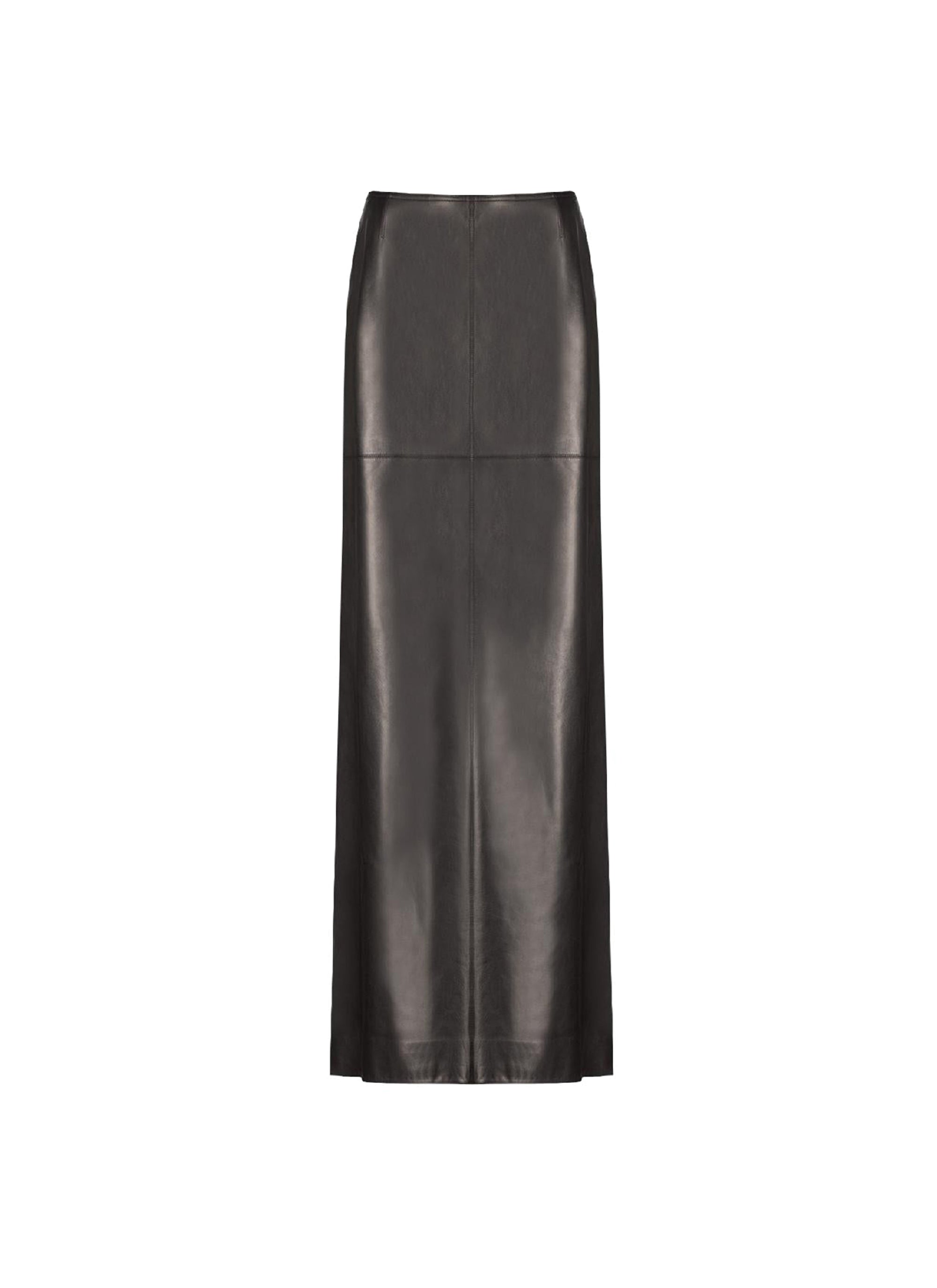 Jupe longue droite plongée en cuir - Noir