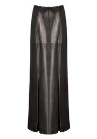 Straight maxi skirt in leather - Black