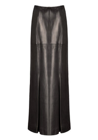 Jupe longue droite plongée en cuir - Noir