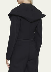 Wool blend jacket with deep collar and hood - Black Alaïa