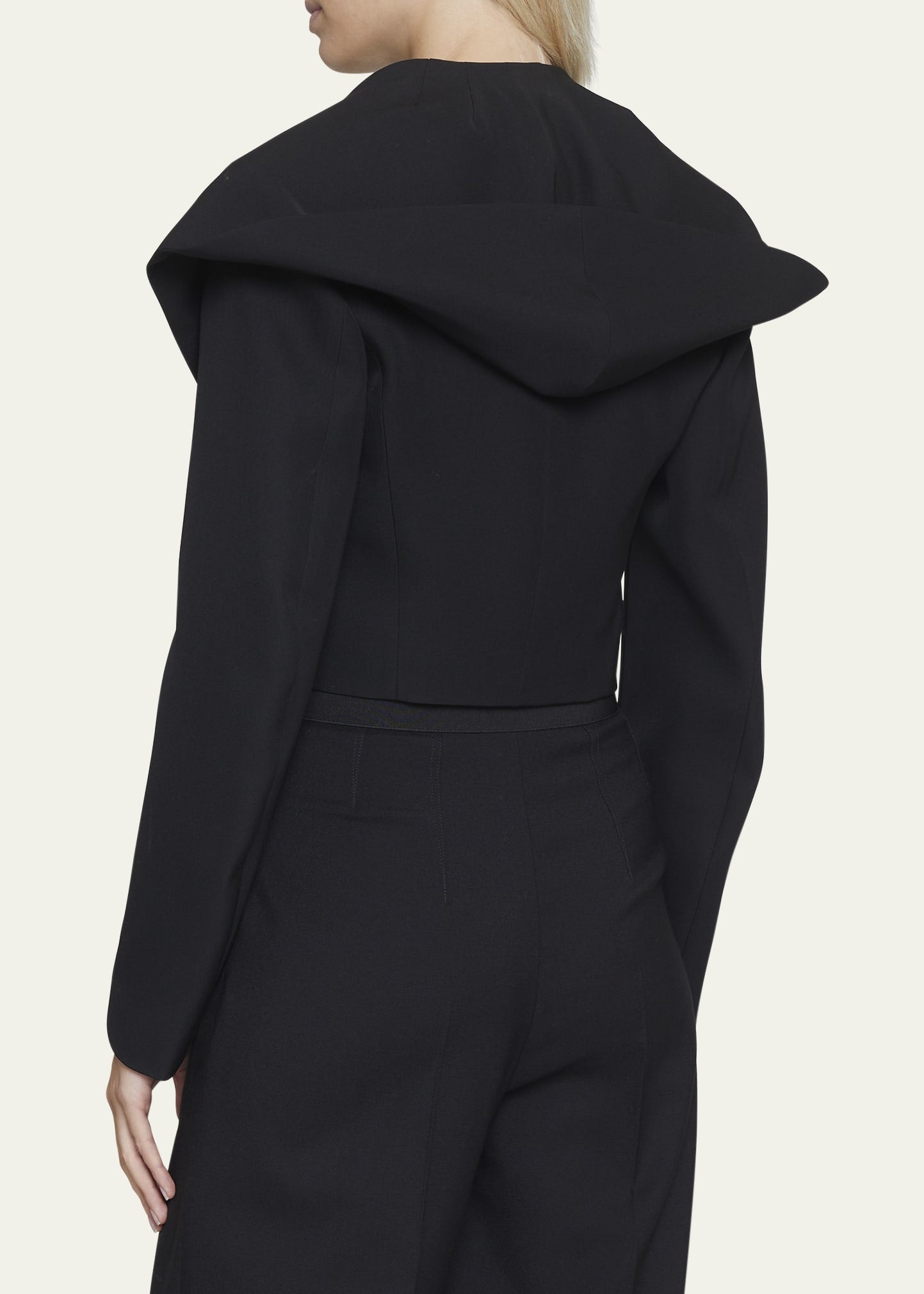 Wool blend jacket with deep collar and hood - Black Alaïa