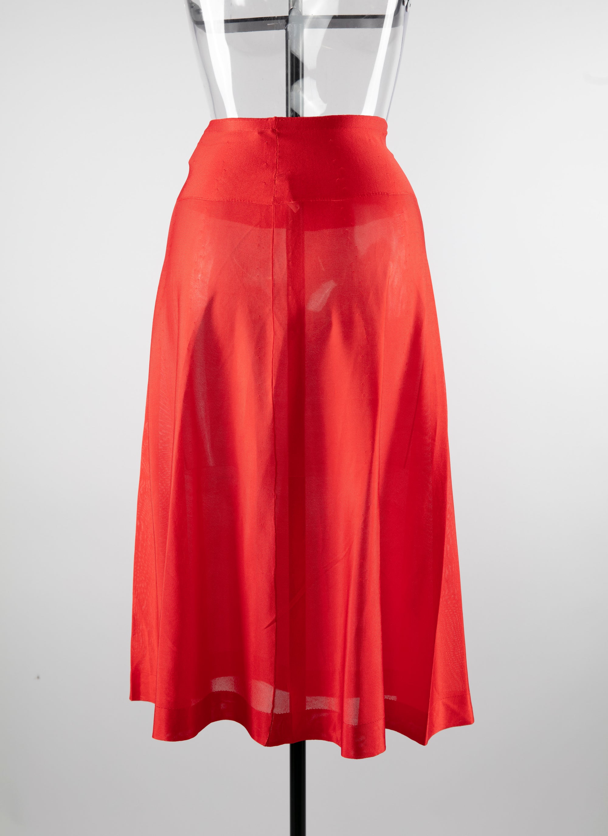 Plain sheer long skirt bottom - Flesh Red