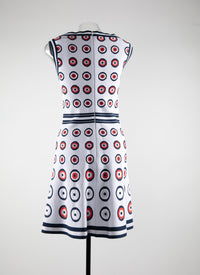 Patterned boat neck short dress - White & Multicolour