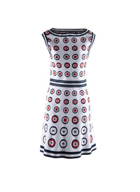 Patterned boat neck short dress - White & Multicolour