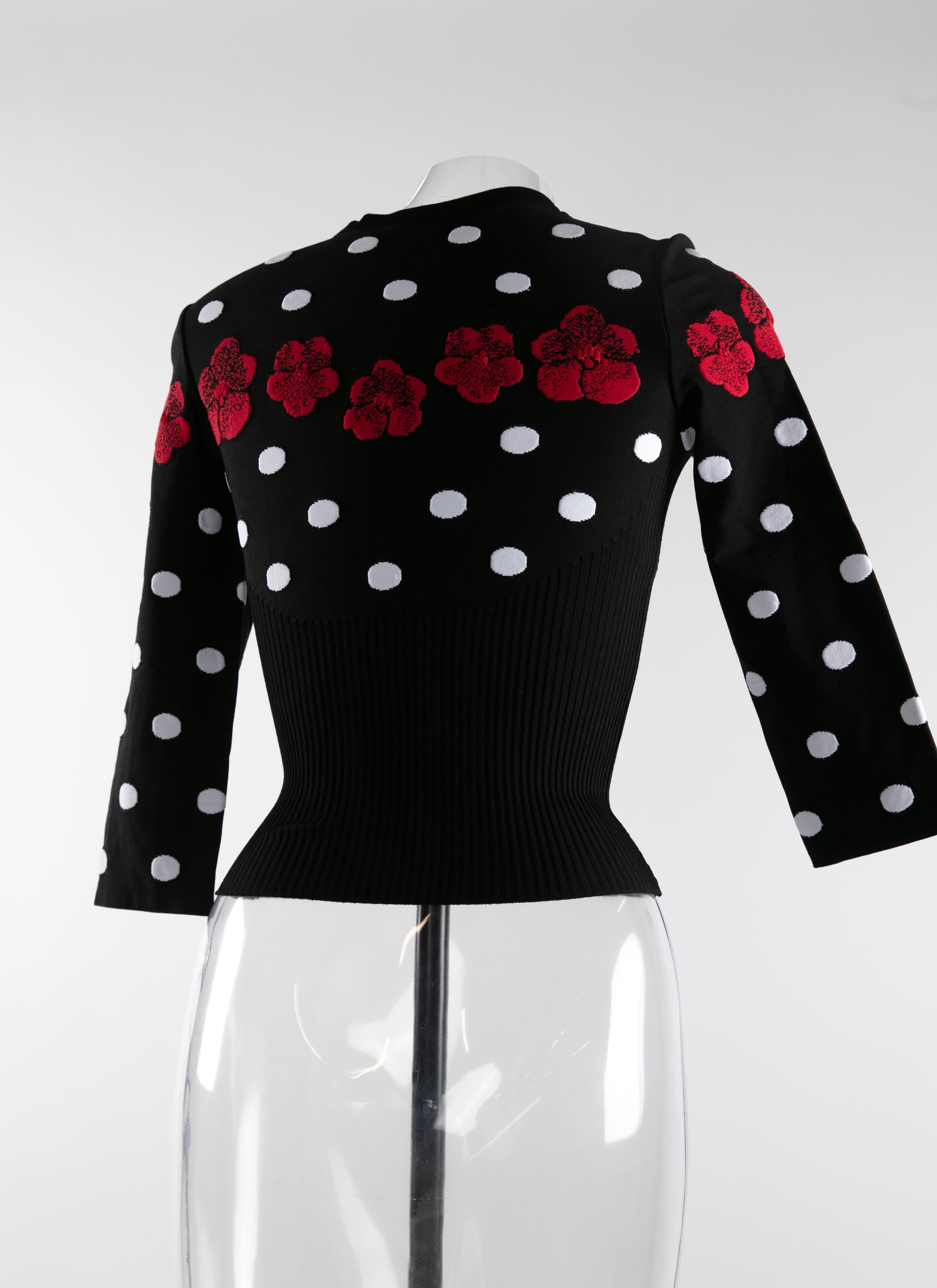 3/4 sleeve floral and polka dot jumper - Black, White & Red
