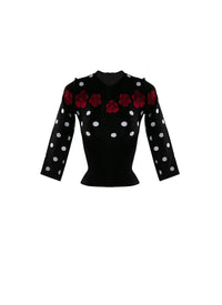 3/4 sleeve floral and polka dot jumper - Black, White & Red