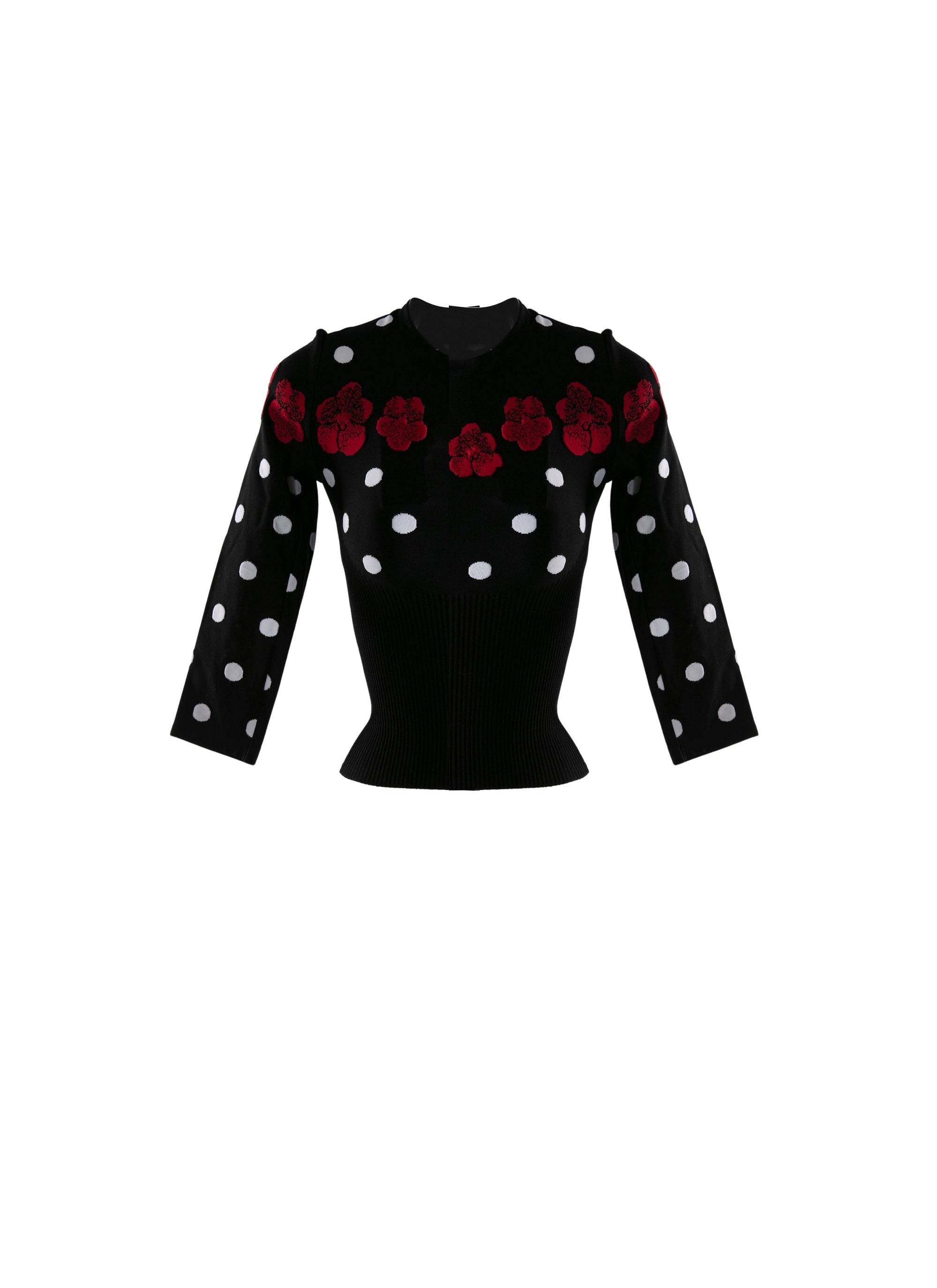 3/4 sleeve floral and polka dot jumper - Black, White & Red