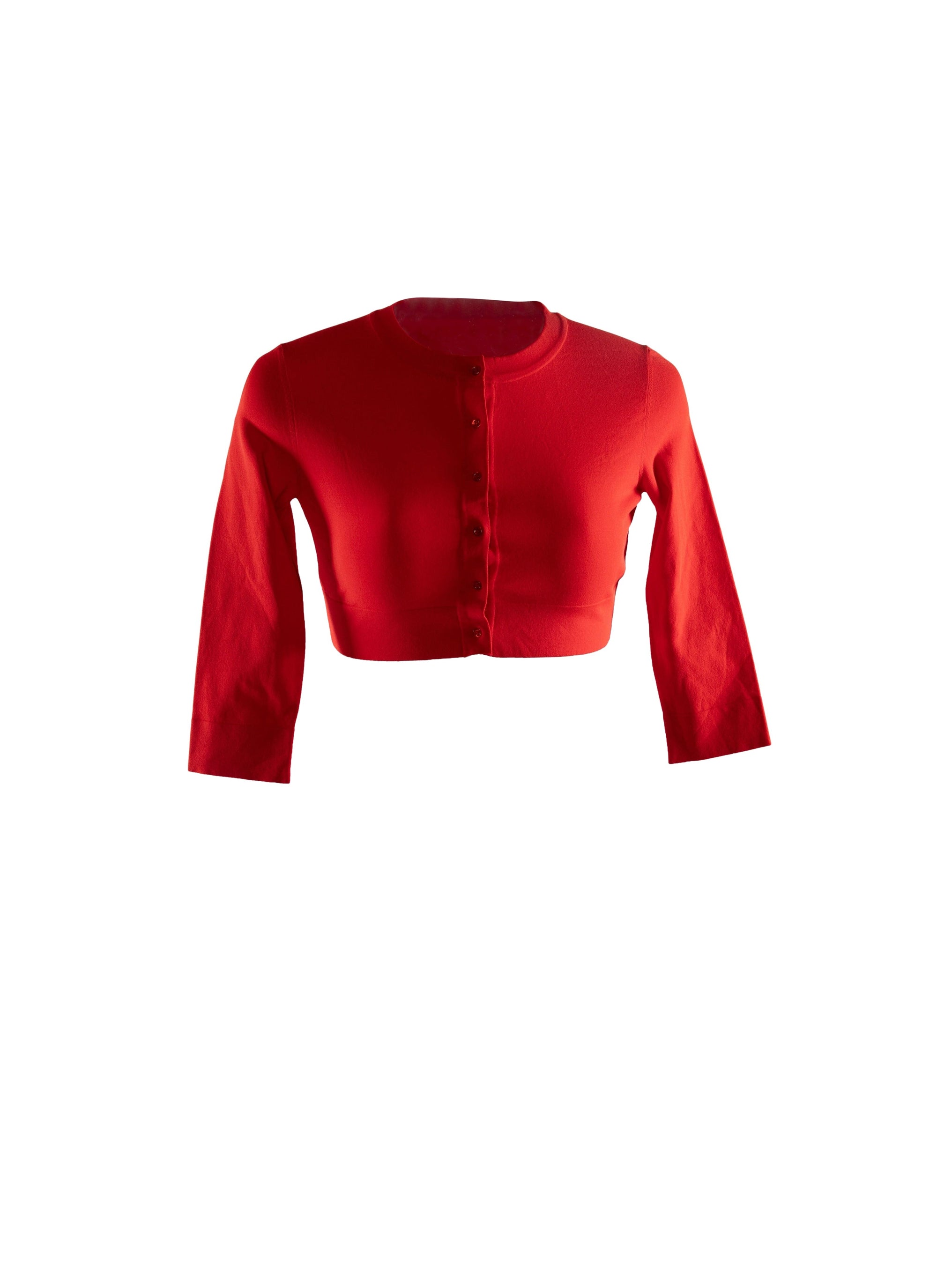3/4-sleeve knitted button-down cardigan - Flesh Red