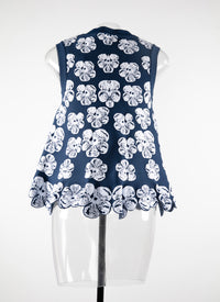 Top sans manches zippé à ourlet festonné - Bleu & Blanc