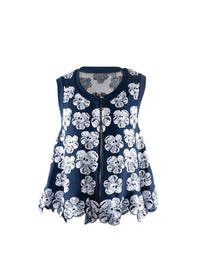 Top sans manches zippé à ourlet festonné - Bleu & Blanc