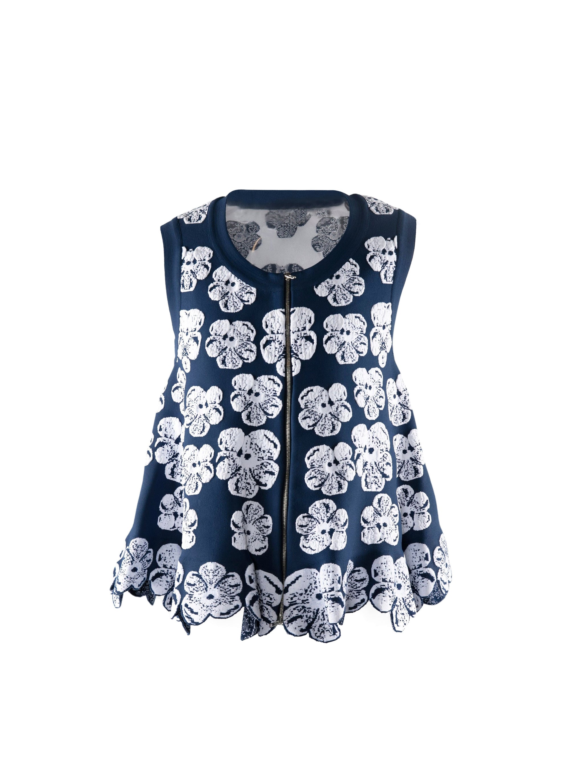 Top sans manches zippé à ourlet festonné - Bleu & Blanc