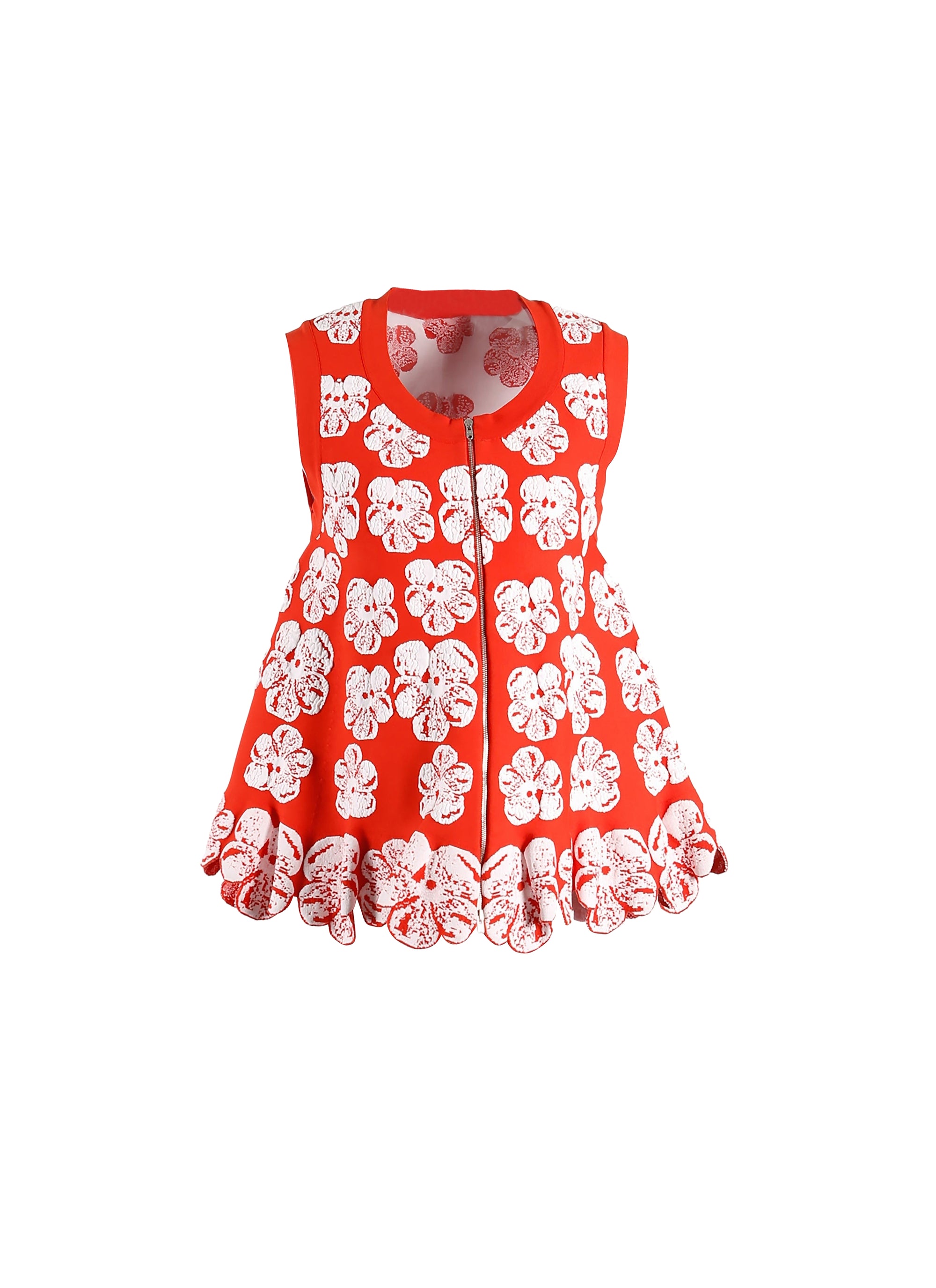 Floral zipped sleeveless top - Orange & White
