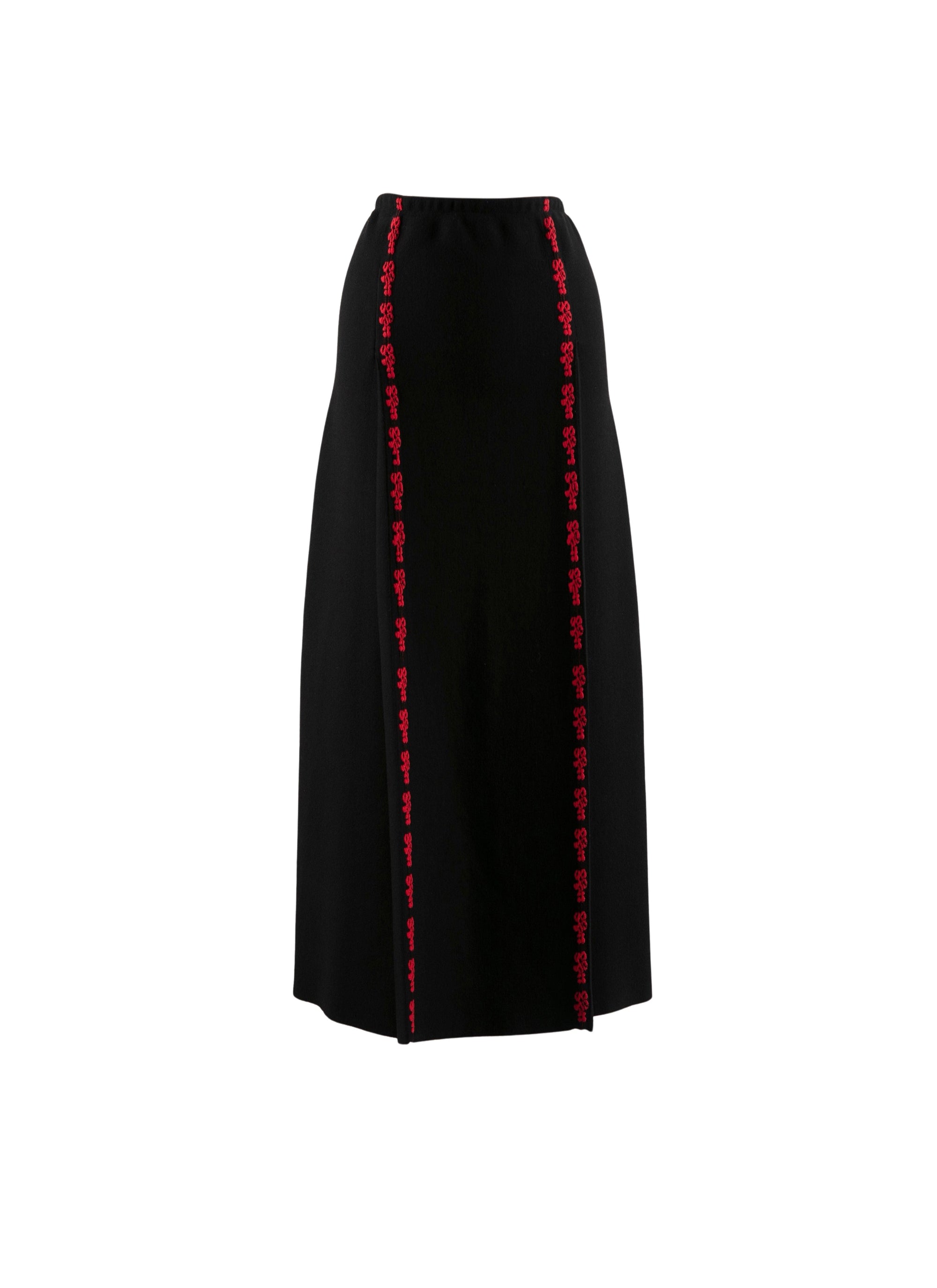 Jupe midi en laine motifs contrastés - Noir & Rouge