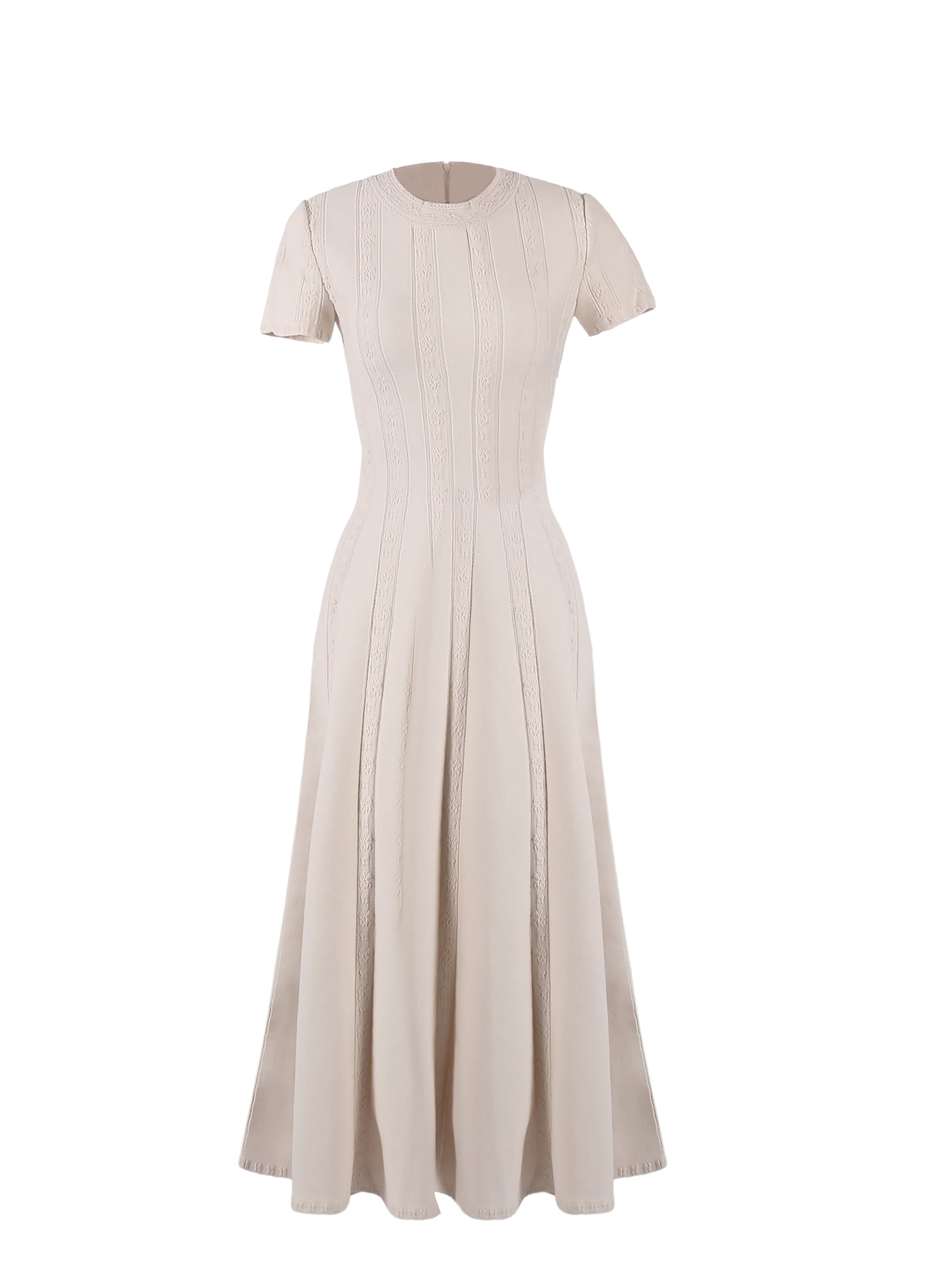 Robe longue à manches courtes Girandole en laine - Blanc Nacre