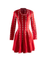 Fitted and flared floral short dress - Red & White