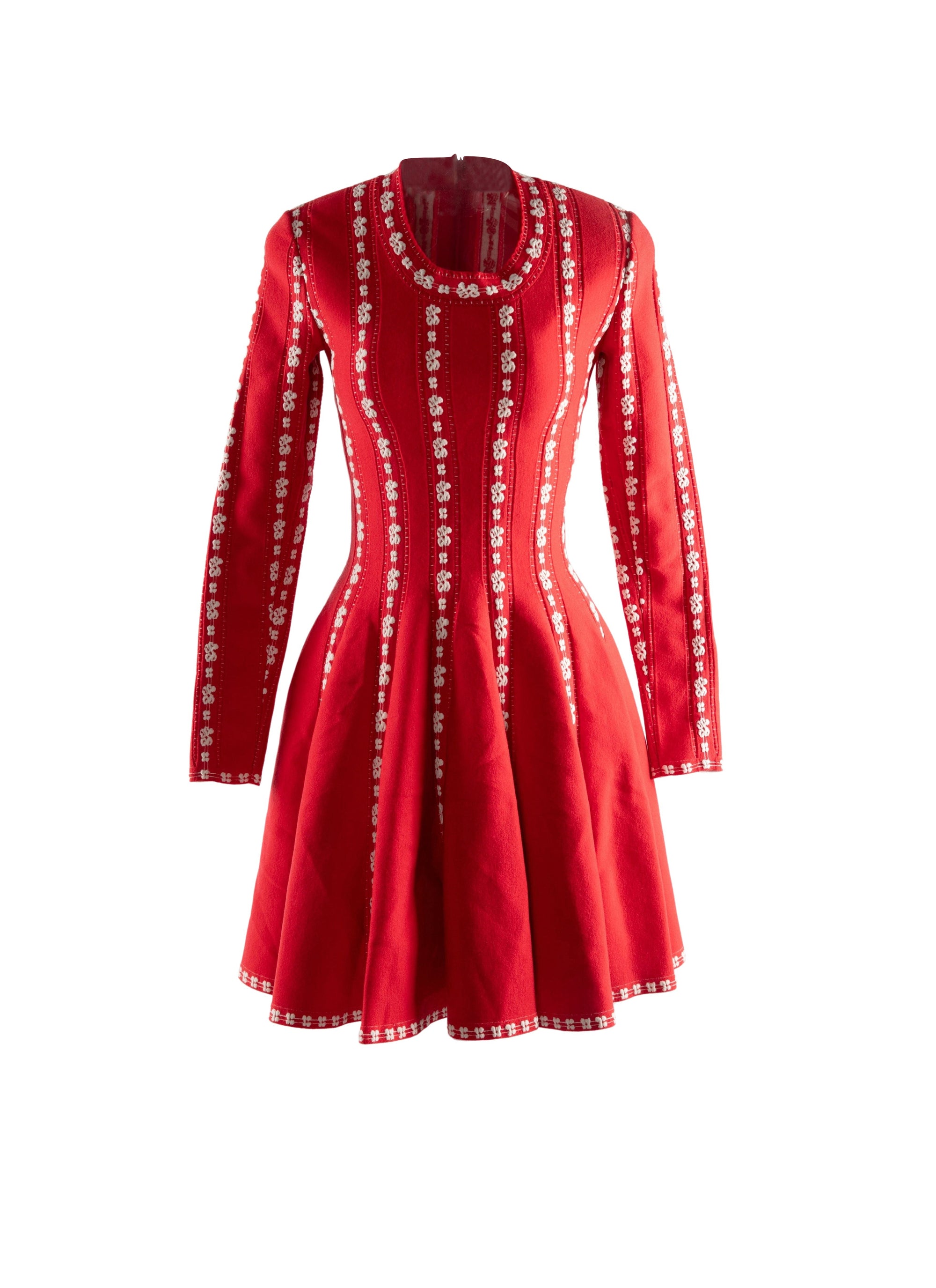 Fitted and flared floral short dress - Red & White