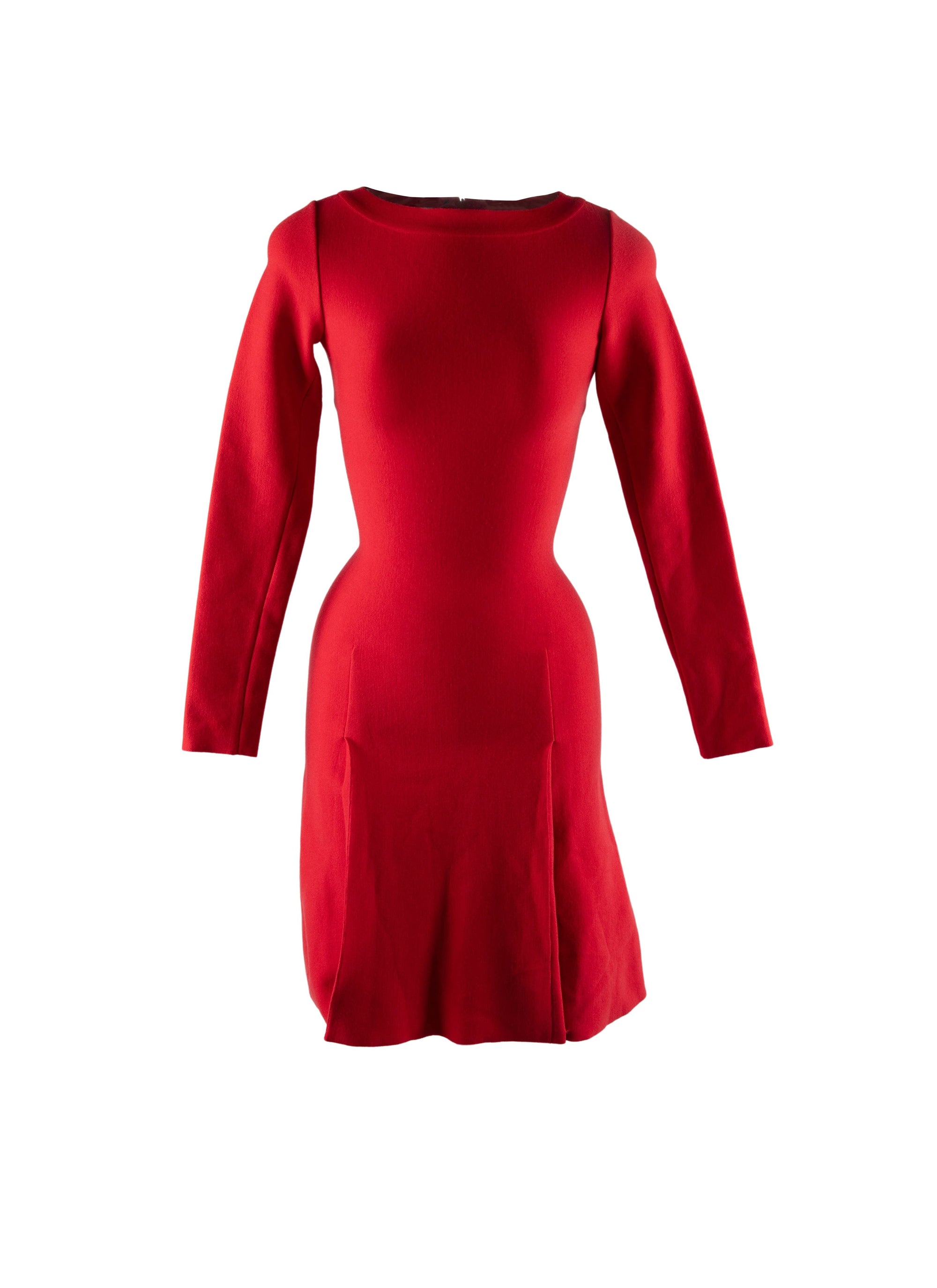 Robe courte à manches longues en laine - Ecarlate