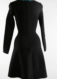 Short wool floral dress - Black & Duck Blue