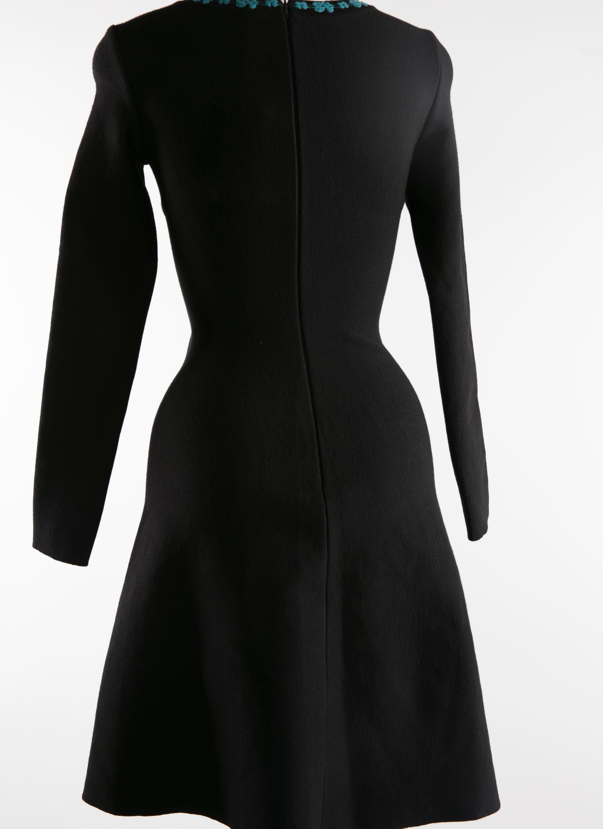 Short wool floral dress - Black & Duck Blue