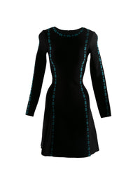 Short wool floral dress - Black & Duck Blue