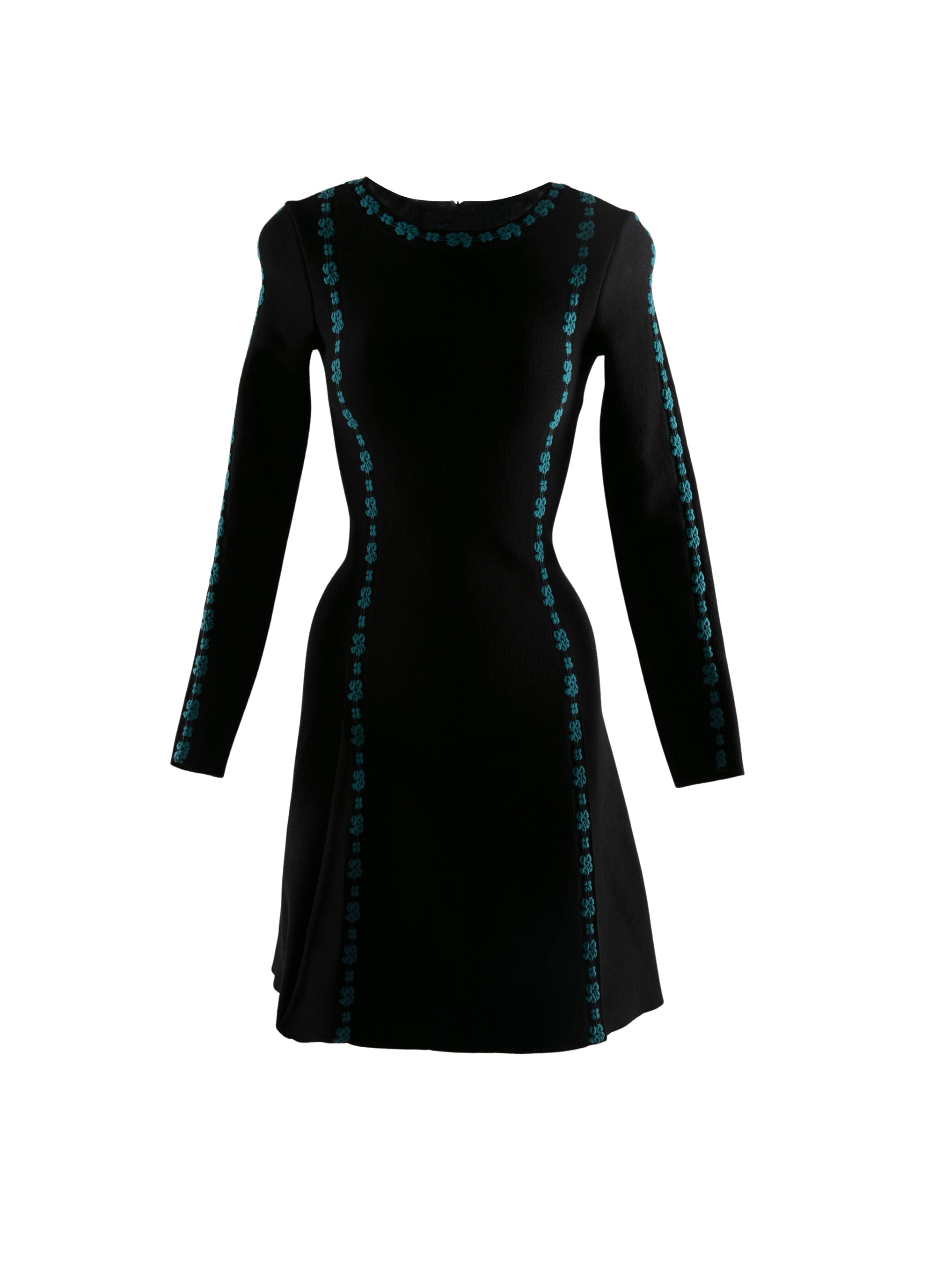 Short wool floral dress - Black & Duck Blue
