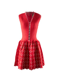 Sleeveless short dress with scalloped collar - Red & White