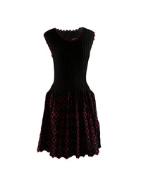 Pleated short dress with scalloped collar and sleeves - Black & Red