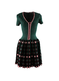 Robe courte évasée manches courtes à rayures et motifs - Multicolore
