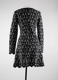 Scalloped hem short wool skater dress - Multicolour