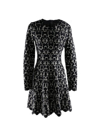 Scalloped hem short wool skater dress - Multicolour