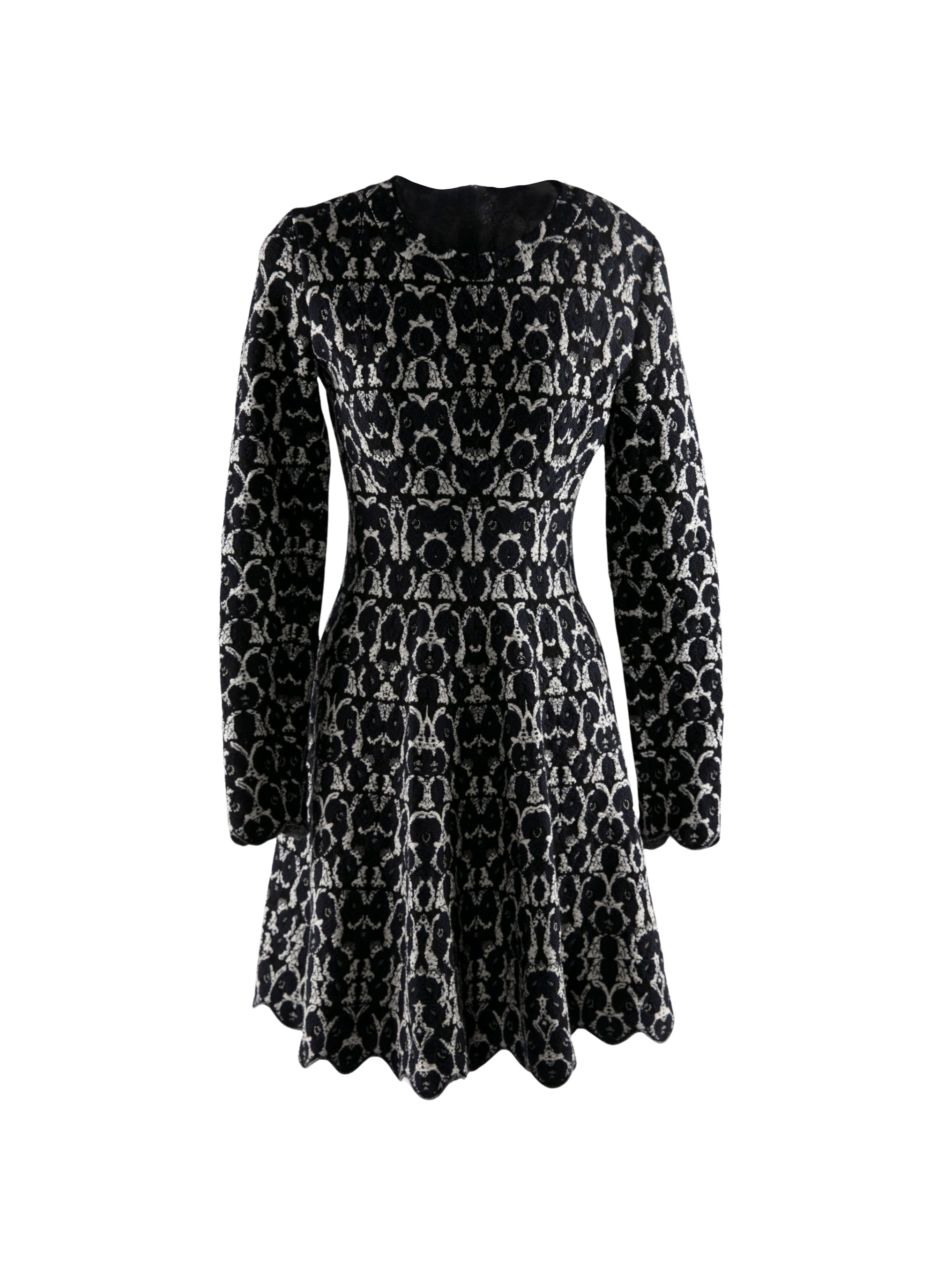 Scalloped hem short wool skater dress - Multicolour