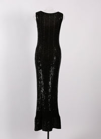 Robe longue brodée à sequins - Noir