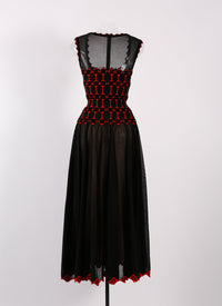 Robe longue sans manches Azulejos en soie - Noir & Rouge