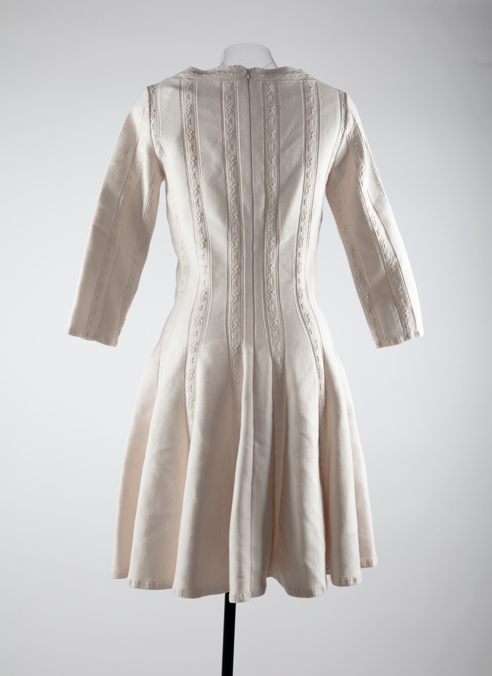 Robe courte à manches 3/4 en laine - Blanc Nacre