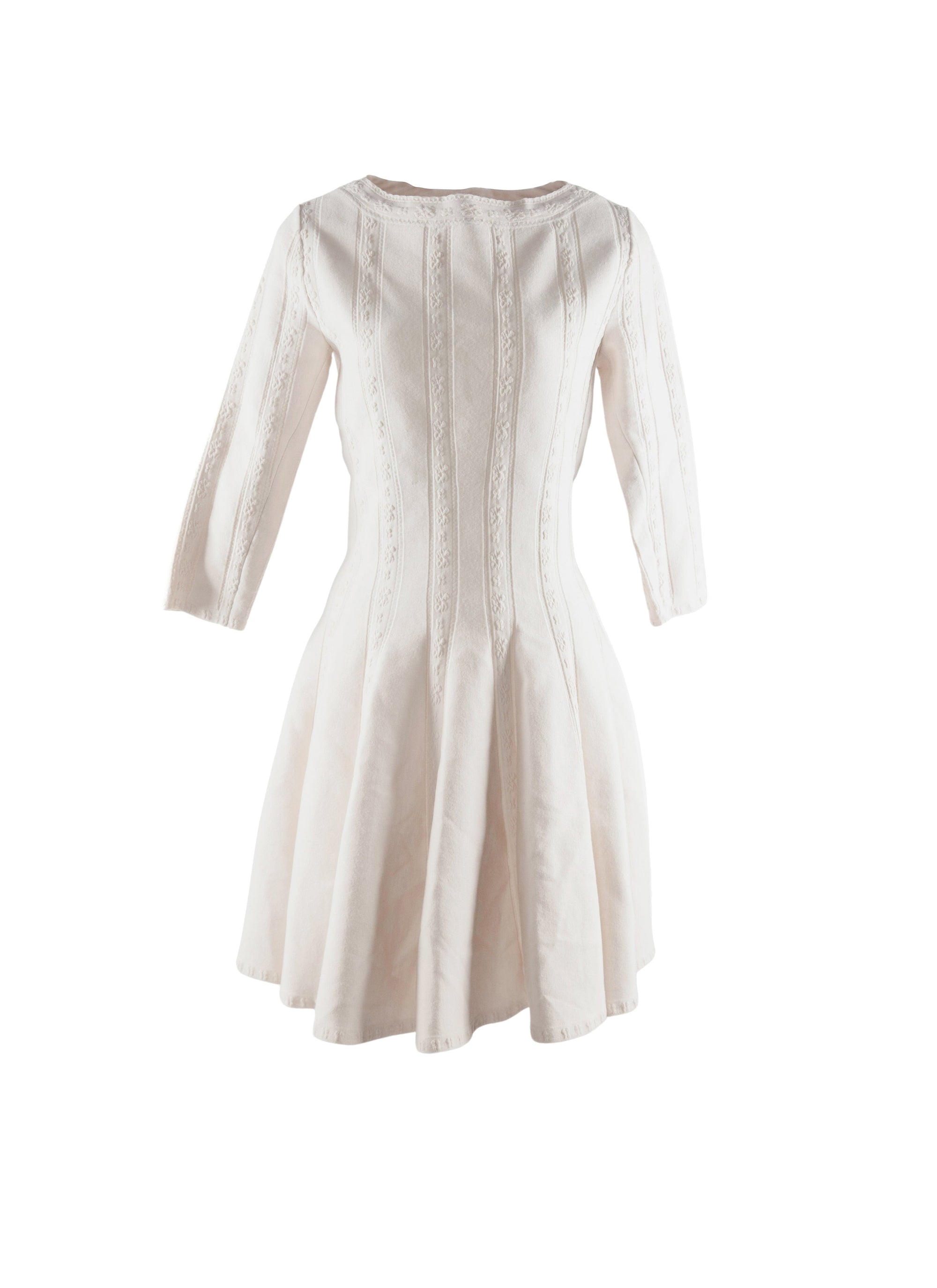 Robe courte à manches 3/4 en laine - Blanc Nacre